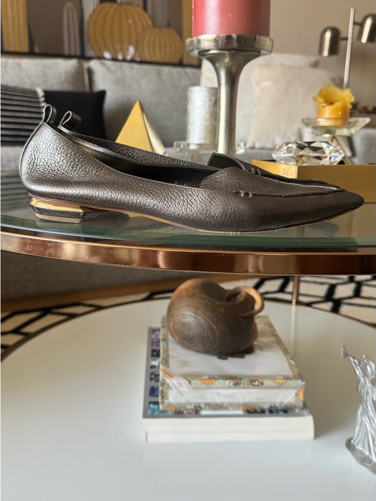 Nicholas Kirkwood Dark Brown Pointed Toe Leather Ballet Flat